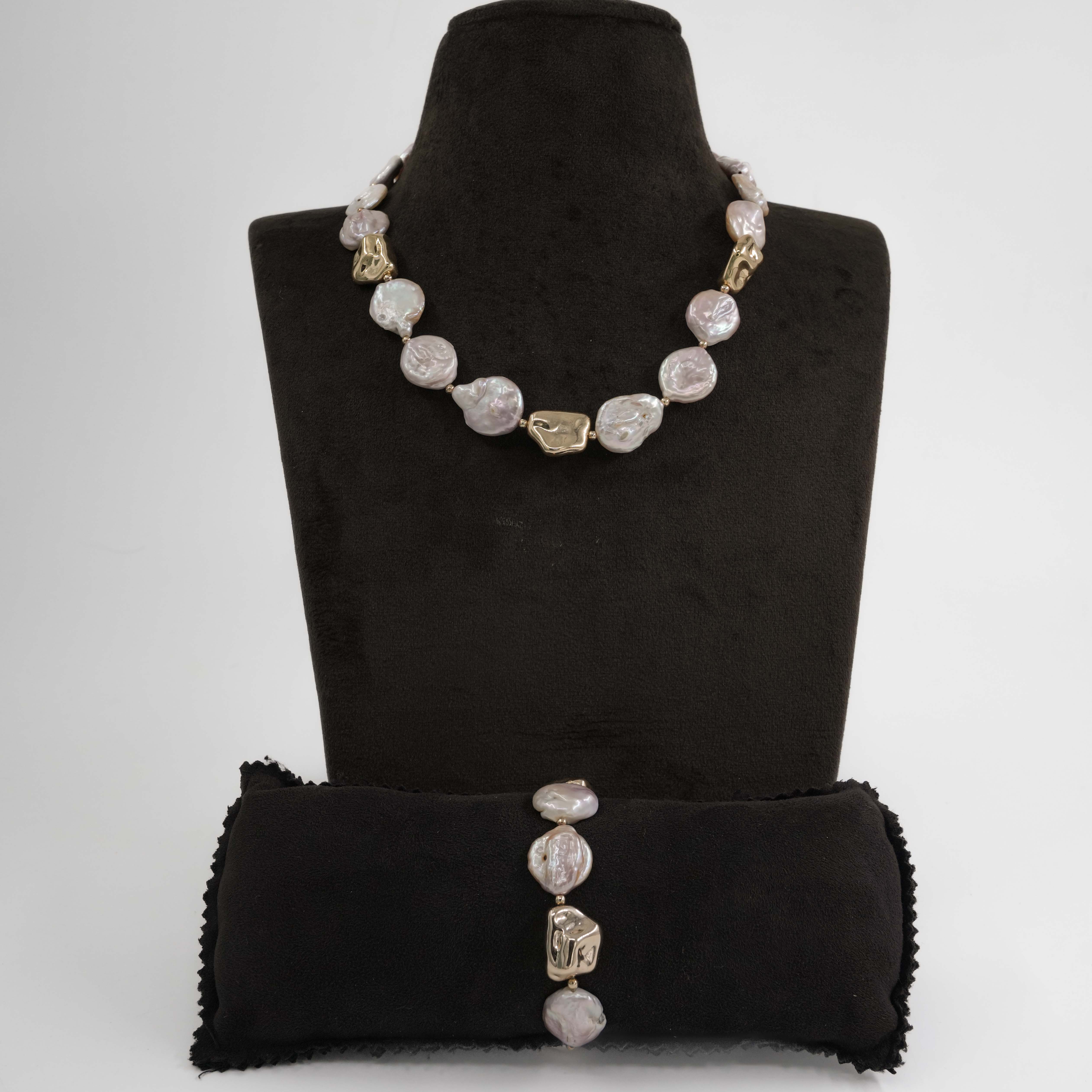 The Pearl Atelier by Kabra Pearls - Baroque Single Layered Flat Pearl Fancy Chain with Bracelet